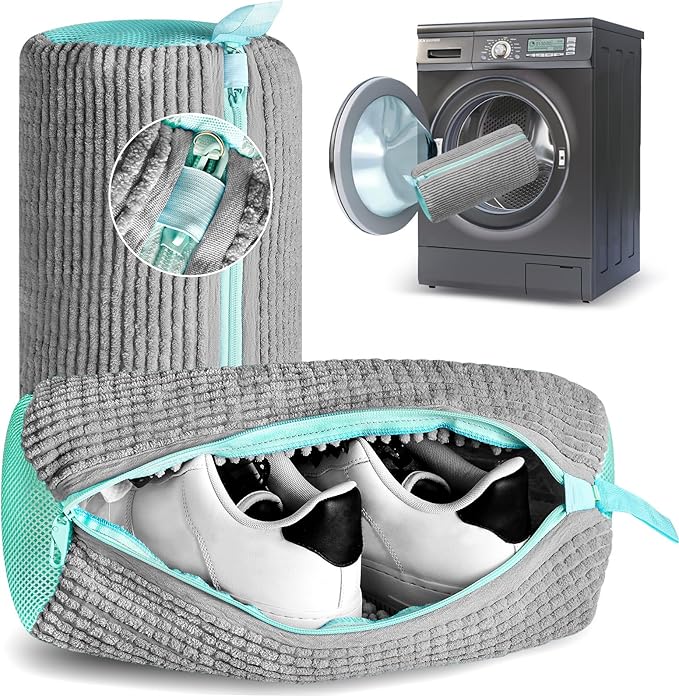 Shoe Washing Machine Bag Upgrade Version Laundry Shoe Bag for Washer and Dryer 100% Safe and Easy Shoe Cleaning 1 Pair (Gray, One Size)