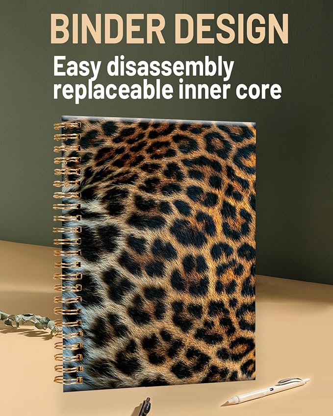 Spiral Journal Notebook for Women,A5 College Ruled Notebooks 6"x 8.4",120 Pages Lined Journal with Premium Thick Paper,Perfect for School Office Home Gifts(Beautiful Leopard Skin)