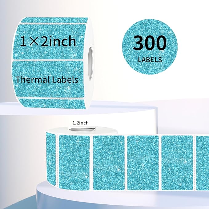 2"x1" Holographic Thermal Labels Stickers, Glitter Direct Thermal Printer Labels, Waterproof Self-Adhesive Address Shipping Label Stickers, 300 Sheet/ 1 Roll, Holographic Shiny Blue