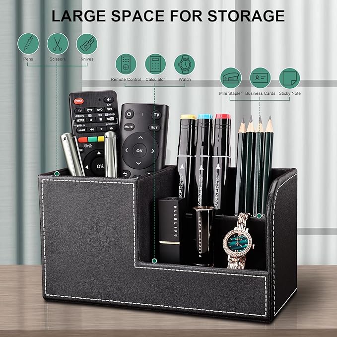 KINGFOM 5 PCS/SET Pu Leather Desk Organizer File Holder Accessories, Magazine Storage Rack+Desktop Pen&Pencil Holder+Tissue Box Cover+Leather Jewelry Accessories Tray