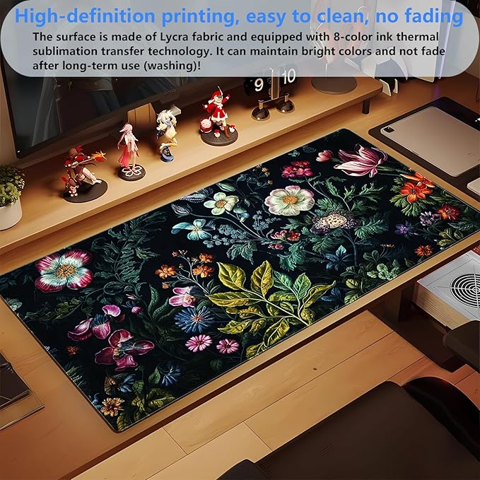 Dark Floral Mouse Pad XL Gaming Mouse Pads Floral Desk Mat for Desk Extra Large Computer Pad 31.5 x 15.7 in Pretty Colorful Flower Design Keyboard Mouse mat for Desk Decor