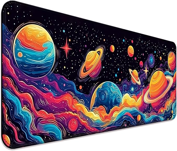 Fantasy Space Planet Gaming Desk Mat, Computer Keyboard Large Extended Long Boy Mouse Pad for Office and Home, XL (W09)