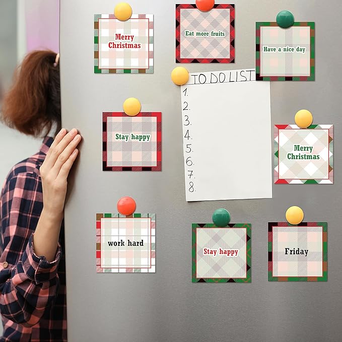 9 Pieces Christmas Plaid Sticky Note Christmas Plaid Design Self-Adhesive Note Pads Christmas Plaid Sticky Memo Notes for Xmas School Office Home Supplies Students Teachers Present 9 Styles