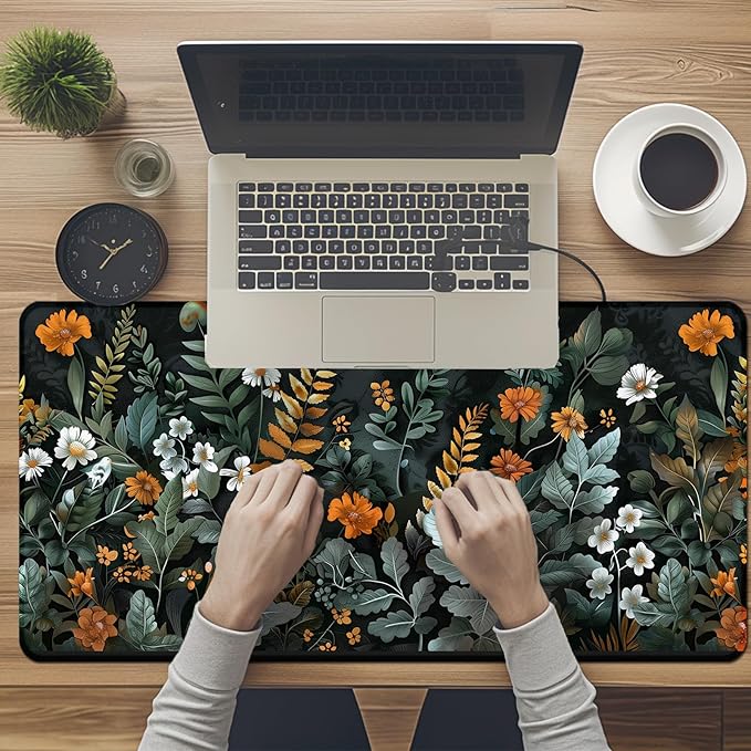 Floral Large Desk Mat 31.5 x 15.7 inch, Waterproof Extended Gaming Mousepad XXL, Aesthetic Flowers Desktop Mat, Non-Slip Keyboard and Laptop Pad, Computer Writing Mat for Home Office Accessories