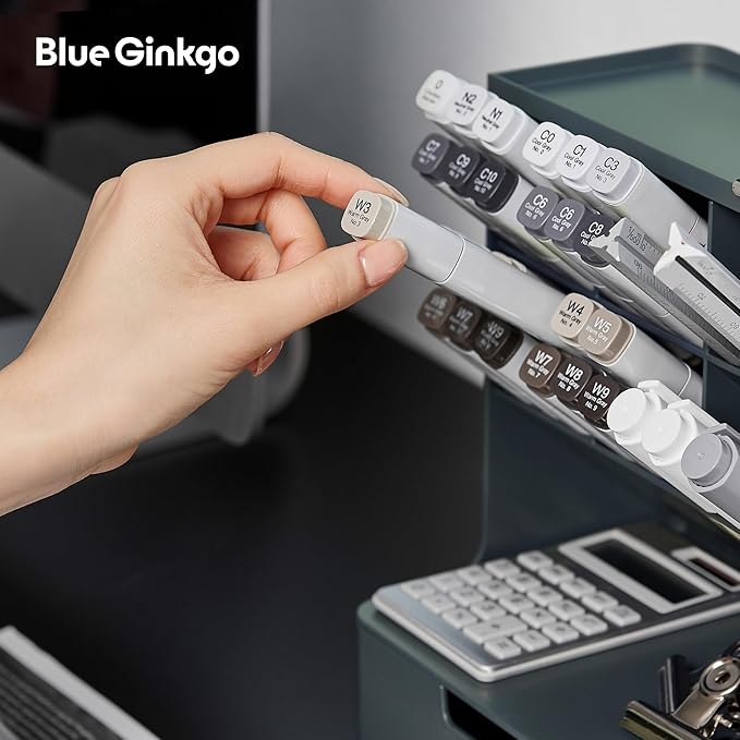 BLUE GINKGO Hive Desk Organizer – Vertical 6-Compartment, Full-drawer Storage – Space-Saving Pen Holder, Stationery Storage – Organizer for Office, School Supplies, Makeup (Made in Korea, Green)