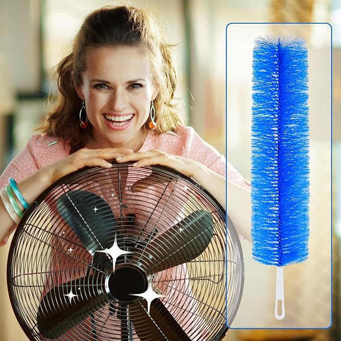 Sliner 2 Pcs Cobweb Duster Bendable Fan Duster Plastic Dust Cleaner Microfiber Head Ceiling Brush Reusable Dirt Remover for Fan Air Conditioning Home Vents Shutters (Blue)