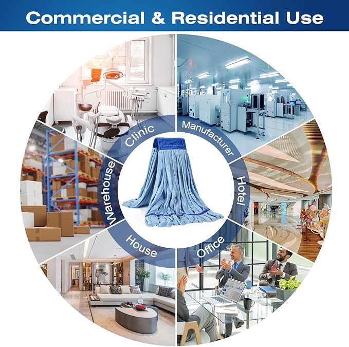 Matthew Cleaning Microfiber Tube Mop(Large,Blue,12Pack) Heavy Duty Mop Head Replacement,Excellent Absorbency,Premium launderability,Reusable,Loop end for Home,Commercial&Industrial Use