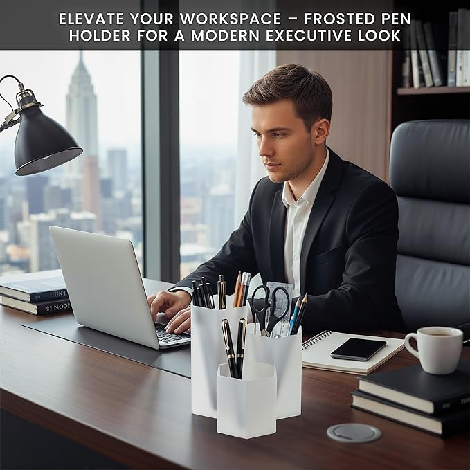 Clear Pencil Holder for Desk | 3 Compartment Organizer Desk Cute Pen Holder | Hexagonal Shape Pencil Cups for Classroom, Offices, Teacher Desks | Multipurpose Make up Organizers and Storage Accessory