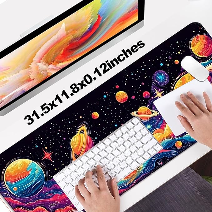 Fantasy Space Planet Gaming Desk Mat, Computer Keyboard Large Extended Long Boy Mouse Pad for Office and Home, XL (W09)