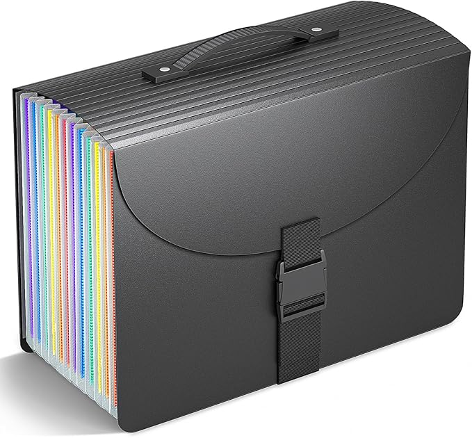 Expanding File Folders,Accordion File Organizer with Handle,13 Pockets Expandable File Folder Portable Filing Box,Adjustable Support Strap,Colored Tabs.Papers Bills Documents Organizer,A4/Letter Size