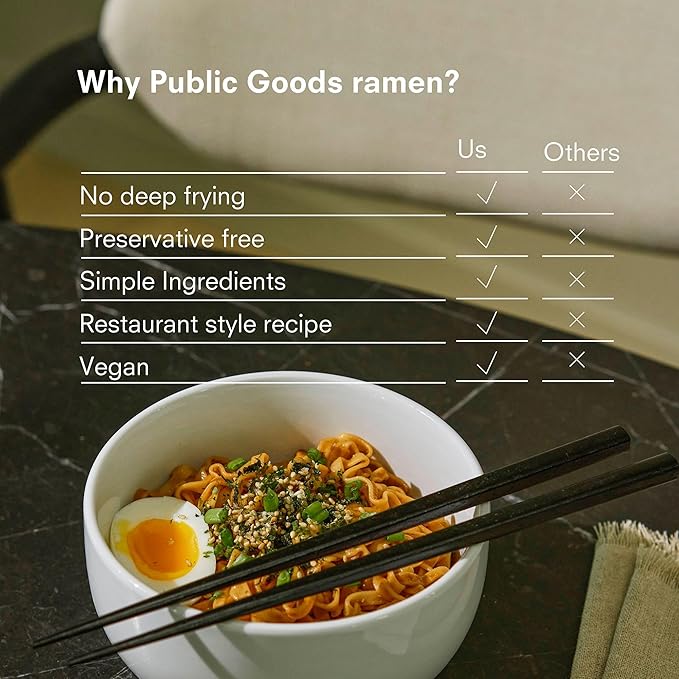 Public Goods Ramen Noodles | Brothless Vegan & Vegetarian Instant Ramen | Healthy, High Protein Asian Noodle | Preservative Free | No Added MSG | Original, Sesame Paste & Spicy Sesame Oil (30 Pack)