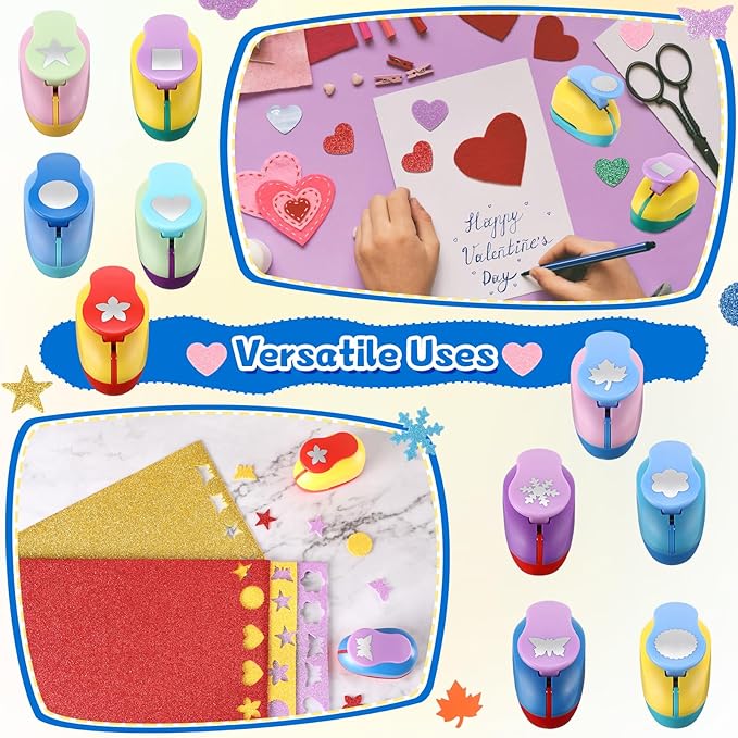 Harloon 10 Pcs Craft Hole Punch Shapes 1 Inch Paper Punch Hole Mix Shapes Cutters for Paper Crafting Scrapbooking Kids Teacher Office Supplies(Classic)