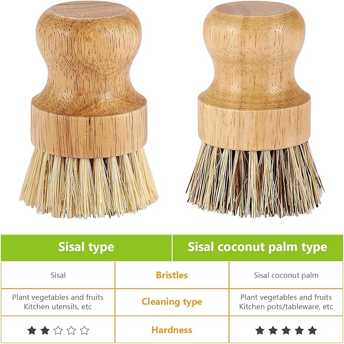 Natural Wooden Dish Brush，Kitchen Bamboo Scrub Brush for Dishes，2 Pack (Style-B, Large)