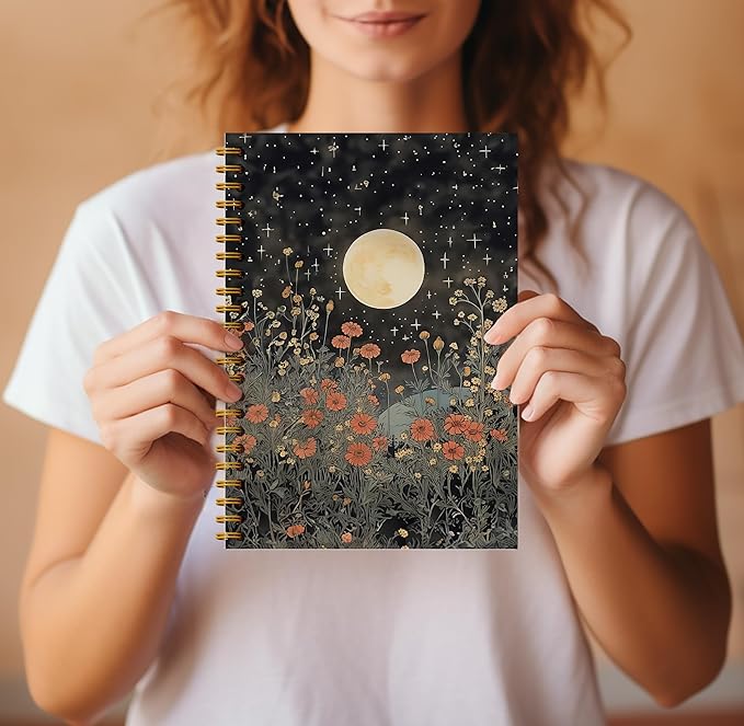 Vintage Witch Notebook Journal - Moon Notebook Journal 5.5×8.3, Floral Witch Gifts, Gothic Spiral Journal Notebook, 164 Pages, Spiral Witch Journal, Journals for Writing with Sun's and Moons