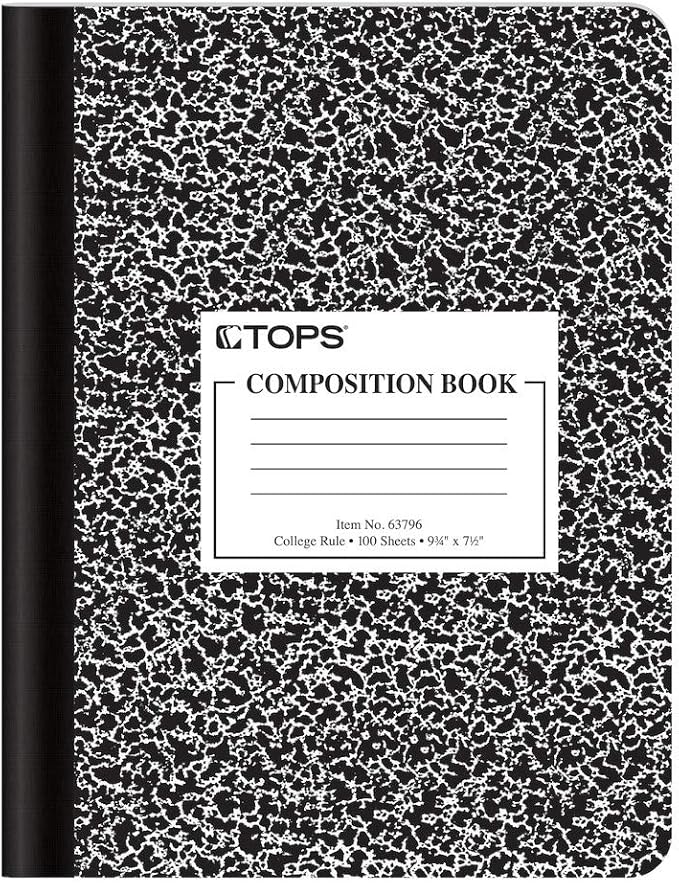 Oxford Composition Notebooks, School Supplies, Notebooks for School, College Ruled Paper, 9-3/4 x 7-1/2 Inches, School Comp Book, Black Marble Covers, 100 Lined Sheets, 12 per Pack (63796)