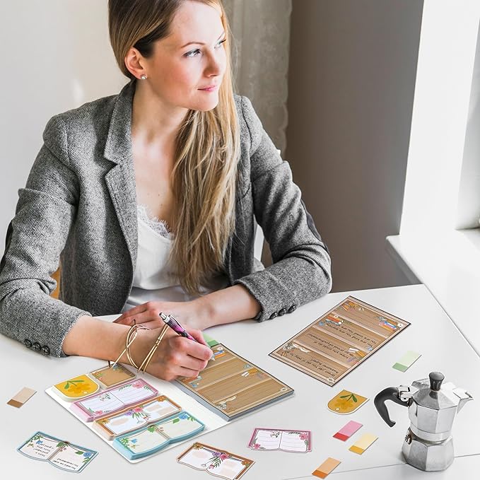 B1ykin Sticky Notes Set, Cartoon Theme Cute Self-Stick Notes Pad Teacher Appreciation Gifts， Self-Adhesive Writing Memo Pages Sticky to Do Notepad Reading Gift for School Graduation(Wildflower)