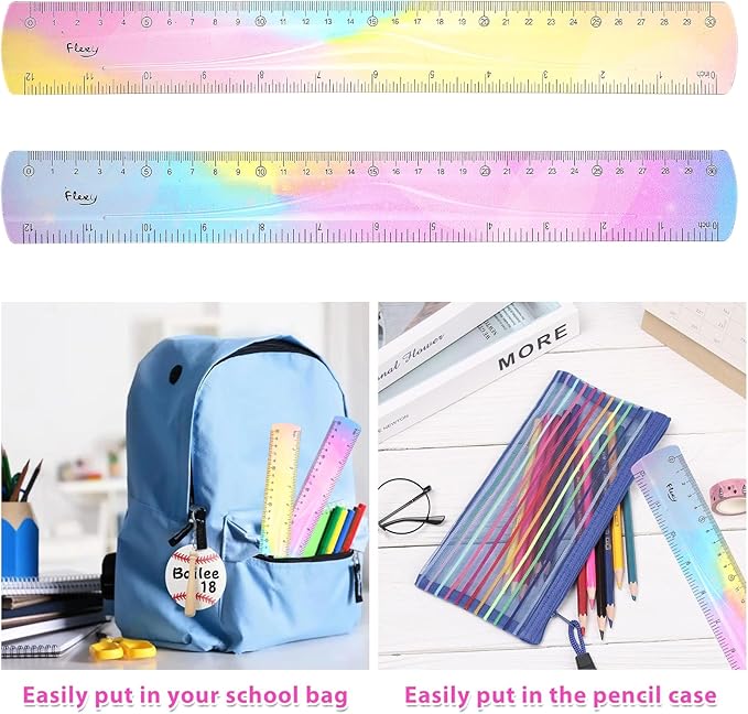 2Pcs Flexible Ruler, Ymapinc 12 Inch Bendable Ruler Plastic Bend Ruler with Centimeters and Inches Colorful Straight Foldable Ruler for School Classroom Office Kids Adults Student