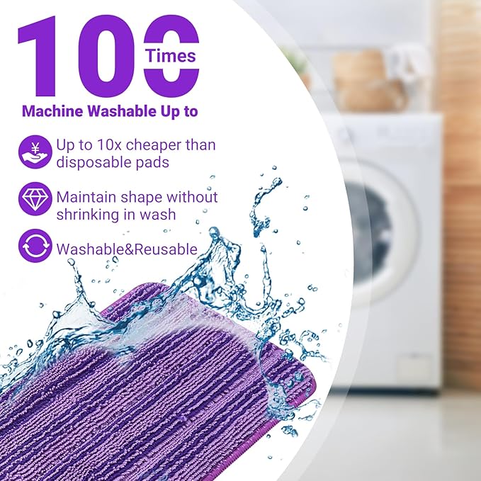 Microfiber Mop Pads for Swiffer Wet Jet Mops,SealUncle Wet Pads Refills Fit 10"- 12" Spray Mops,Reuasable & Machine Washable,2-Pack (Purple)