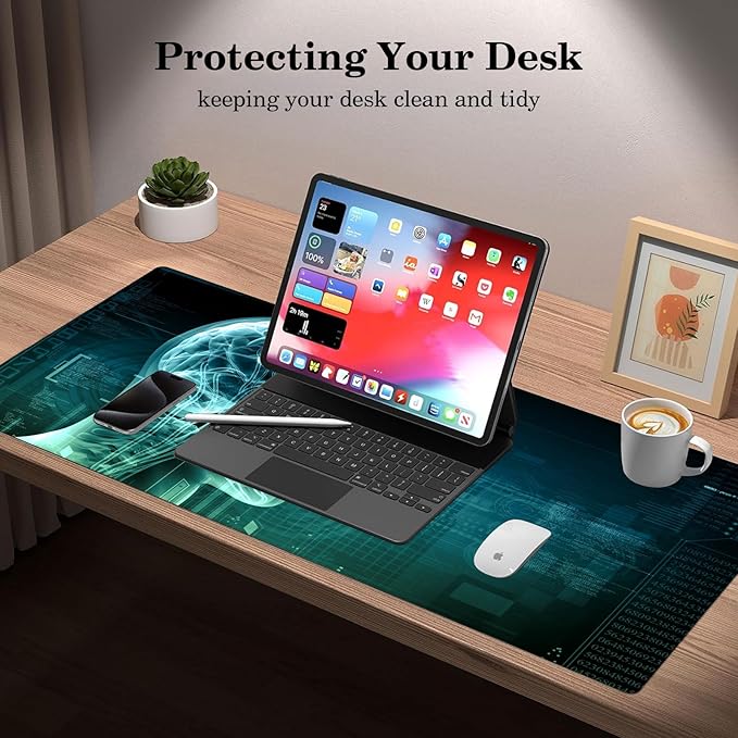 Science Fiction Brain Desk Pad Protector, Stitched Edges Mouse Pad, Large Office Desk Mat, Non-Slip Desk Blotter, Laptop Desk Pad, Desk Writing Pad for Office and Home (31.5" x 15.7 ")