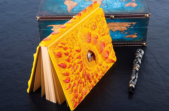 3D Dragon Eye Embossed Journal,Resin Engraving Notebook,Dnd notebook for Dragon Lovers ，Blank Paper,Hardcover Travel Notepad for Writing,Sketchbook,Collection,Gift,Decoration A4 and A5 Size (A5-Yellow)