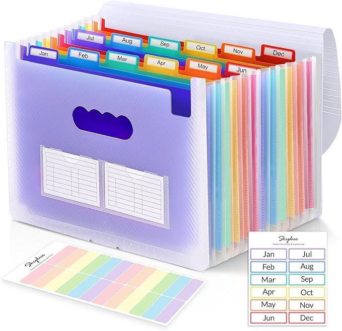 SKYDUE Accordion File Organizer, 13 Pocket File Folder Organizer with Clear Cover, Expanding Document & Paper Organizer with Tabs, Letter A4 Size, for Home or Work