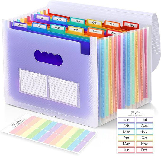 SKYDUE Accordion File Organizer, 13 Pocket File Folder Organizer with Clear Cover, Expanding Document & Paper Organizer with Tabs, Letter A4 Size, for Home or Work