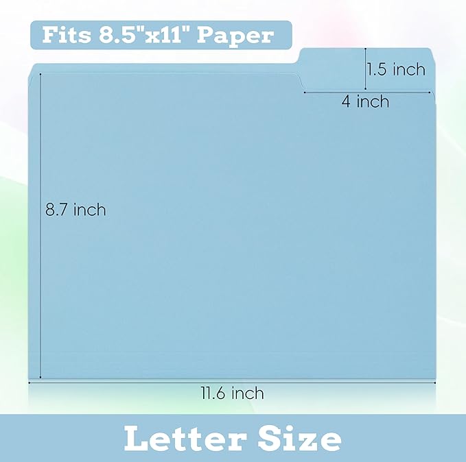 100 Packs File Folders Letter Size, 8.5 x 11 Colored File Folders 1/3 Cut Tab for Easy Labeling, for Home, Office, School Filing