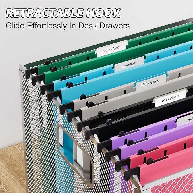 Plastic Extra Capacity Hanging File Folders Letter Size,1 Inch Expansion,12 Pack Reinforced Heavy Duty Hanging Folders,File Cabinet Folders,Expandable Hanging File Folder,Assorted Colors