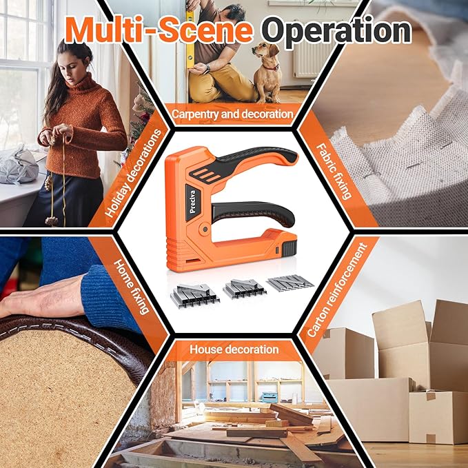 Preciva Heavy Duty Staple Gun for Wood with 1800 PCS Staples, 3 in 1 Manual Stapler Gun for Wood, Crafts, Fabric,Furniture,DIY