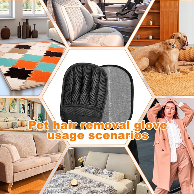 IDAFureverHome 2 Pairs of pet Grooming Gloves, Suitable for Cats and Dogs. Five-Finger Static pet Grooming Gloves. Reusable pet Grooming Tools for Sofas, Clothes, pet beds and Carpets. (M)