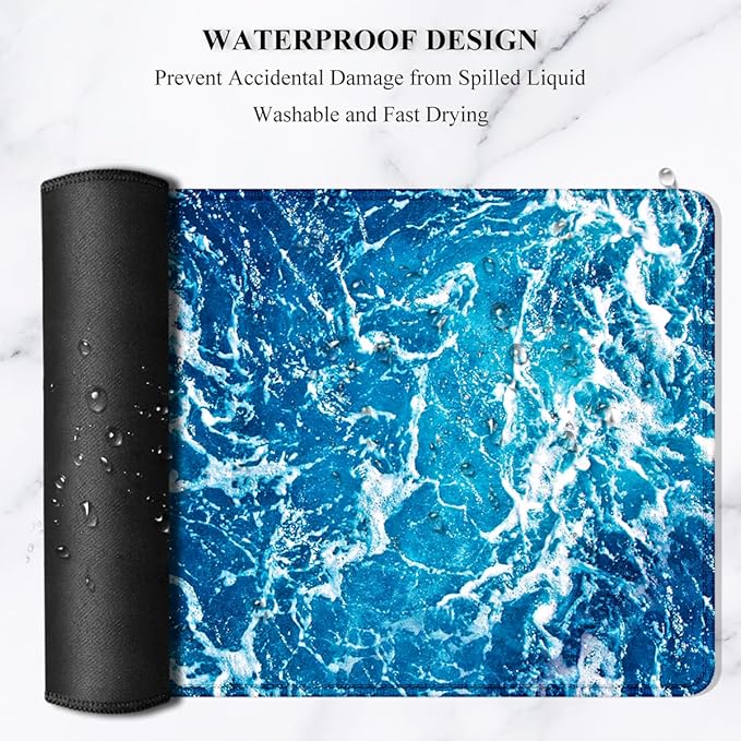 Auhoahsil Large Mouse Pad, XXL Desk Pad, Extened Mousepad 31.5" x 11.8", Non-Slip Rubber Base, Stitched Edges, Superior Surface, Gaming Keyboard Mat, Waterproof Desk Pad, Beautiful Ocean