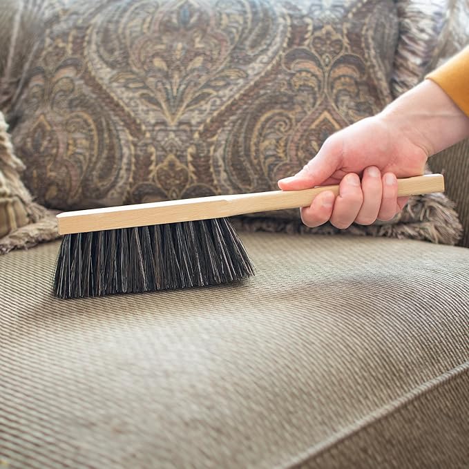 14.2" Hand Broom Soft Bristles Cleaning Brush, Dusting Brush with Wooden Handle, Clothes Brush, Handheld Car Broom, Long Counter Dust Brush, Bench Brush
