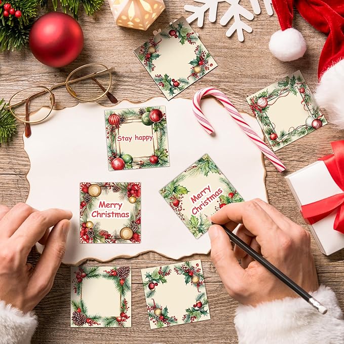 9 Pieces Vintage Christmas Sticky Note Vintage Design Christmas Self-Adhesive Note Pads Christmas Sticky Memo Notes for Xmas School Office Home Supplies Students Teachers Present 9 Styles