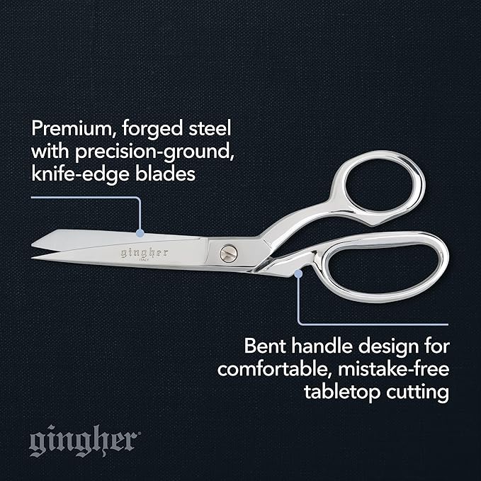 Gingher 8" Serrated Dressmaker's Fabric Scissors with Protective Sheath - 8" Stainless Steel Shears - Sharp Knife Edge Fabric Scissors - Silver