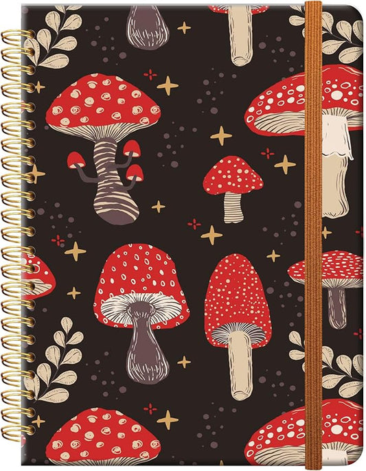 Ruled Spiral Writing Notebook,A5 Hardcover Lined College Journal for Women,Strong Twin-Wire Binding with Premium Paper,8.4" X 6",Perfect for School,Office,Home(Cute Mushroom)