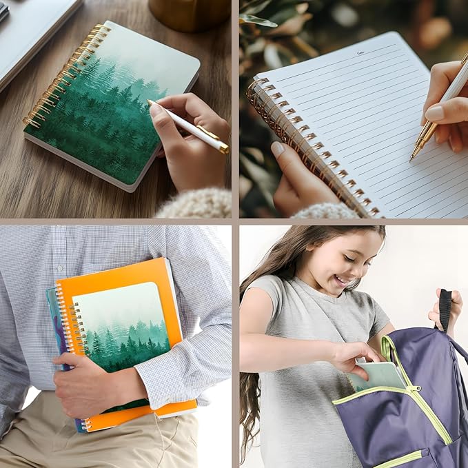 Cute Spiral Notebook journal A5 Aesthetic Pretty Floral Design for Women Girls Kawaii with Pocket, 8.5 x 5.7 inch, Green Forest