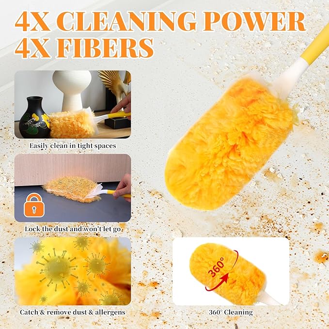 Duster Refill for Swiffer Duster, 30 Count Heavy Duty Duster Refills with 1 Handle, 360 Dusters Refills Kit, 2 Sided Disposable Dusters for Swiffer Duster Extended Handle for Cleaning