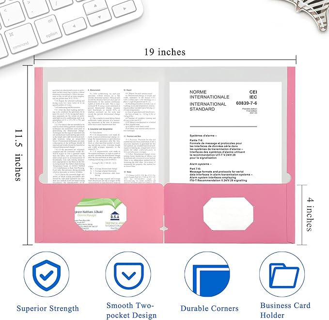 Zzrywuty File Folders with Pockets Letter Size, 50-Pack Paper Folders with Card Slot, Two Pocket Folders for School Students, Businessmen, Home and Office Workers（Pink）