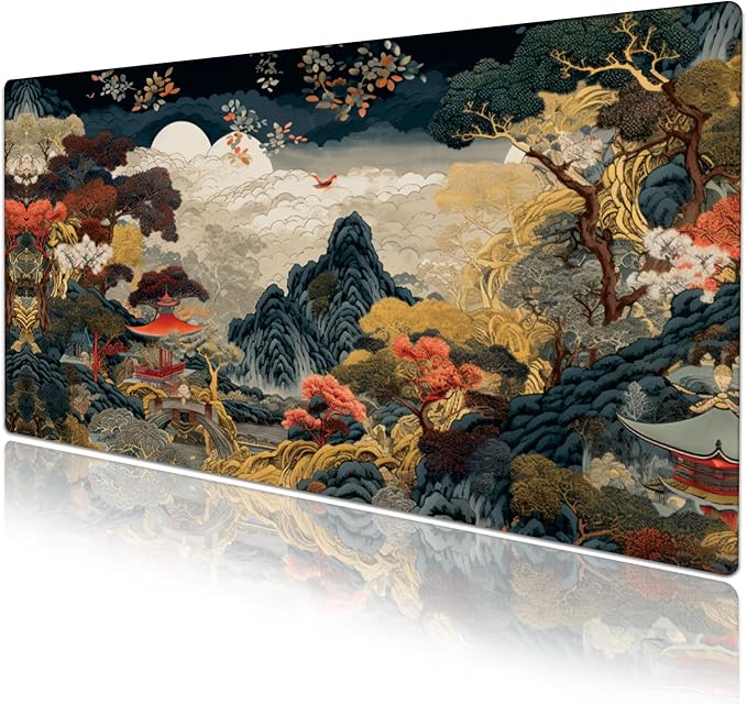 Chinese Style Desk Pad Protector, Stitched Edges Mouse Pad, Large Office Desk Mat, Non-Slip Desk Blotter, Laptop Desk Pad, Desk Writing Pad for Office and Home (31.5" x 15.7")