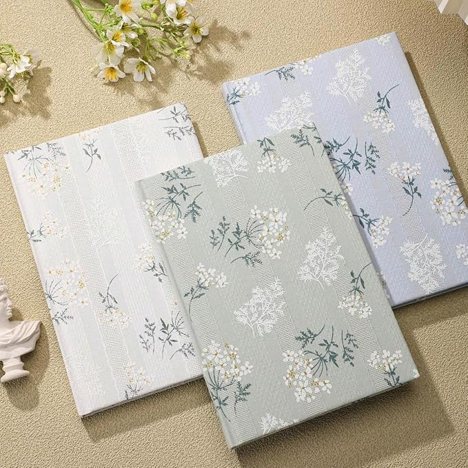 Floral Journal for women, Floret Printed Fabric Cloth Hardcover, A5, 200 Pages, 6x8 Medium Ruled Notebook, Similar Embroidered Linen Journal, Lay Flat Church Notes Notebook, Beige