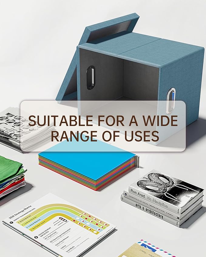 Oterri File Organizer with Lid, File Box, File Cabinet for Letter File Folder Storage, Hanging File Organizer for Office/Decor/Home,Document Organizer, 1 Pack,Dark-Blue-Box Only