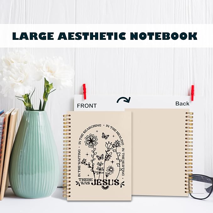 BearCake Boho Floral Christian Notebook Journal, Christian Gifts for Women, Bible Notebooks for Note Taking, Bible Journaling Notebook, There Was Jesus Hardcover Spiral Notebook 5.5x8.3