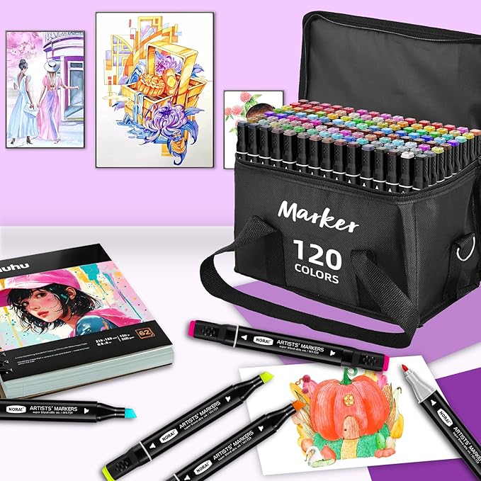 120 Alcohol Markers for Adult Coloring Books, Dual Tip Art Markers for Adults Coloring, Illustrations, Drawing, Sketching with Carrying Case