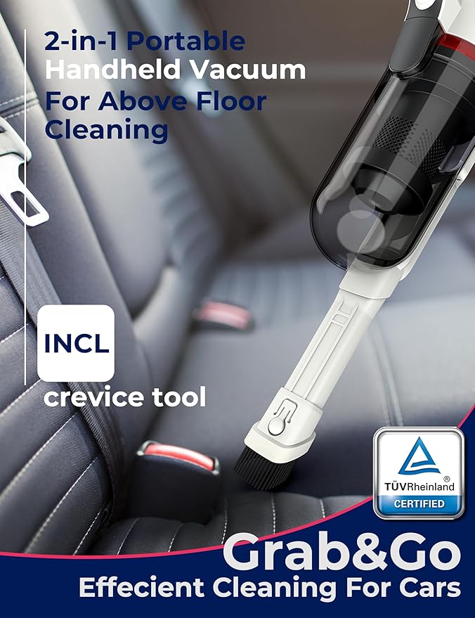 Roomie Tec SlimVac Pro Cordless Vacuum Cleaner for Home - 2200mAh Battery, High Suction Power, Lightweight, Detachable Handheld with HEPA Filter – Multi-Surface Cleaning for Carpets, Hard Floors, Cars