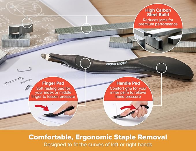 Bostitch Titan Heavy Duty Metal Stapler, 50 Sheet Capacity with 1250 Staples and Ergonomic Staple Remover, Jam Free Stapling, Full Strip Stapler for Desk, Office and Classroom, Black