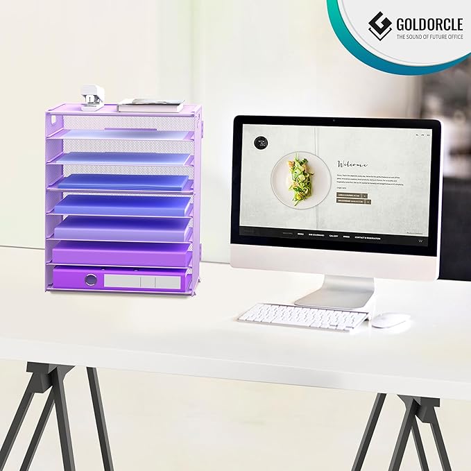 8 Tier Paper Letter Tray Organizer with Handles, Mesh Desk File Holder Storage Organization for Home School Classroom & Office (Purple)