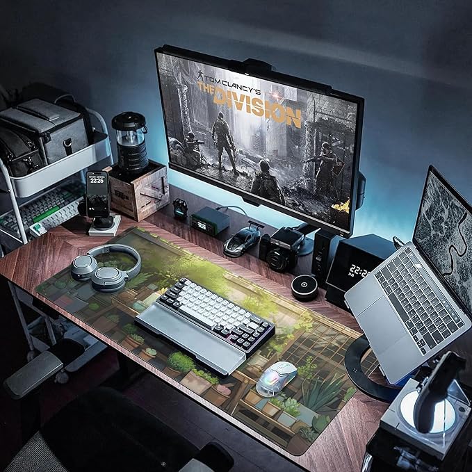 Desk Mat, Cute Lofi Green Extended Large Gaming Mouse Pad for Desk XXL, Non-Slip Rubber Base Stitched Edges Waterproof Long Computer Keyboard Desk Pad Mouse Mat for Home Office Gaming 35.4"X15.7"