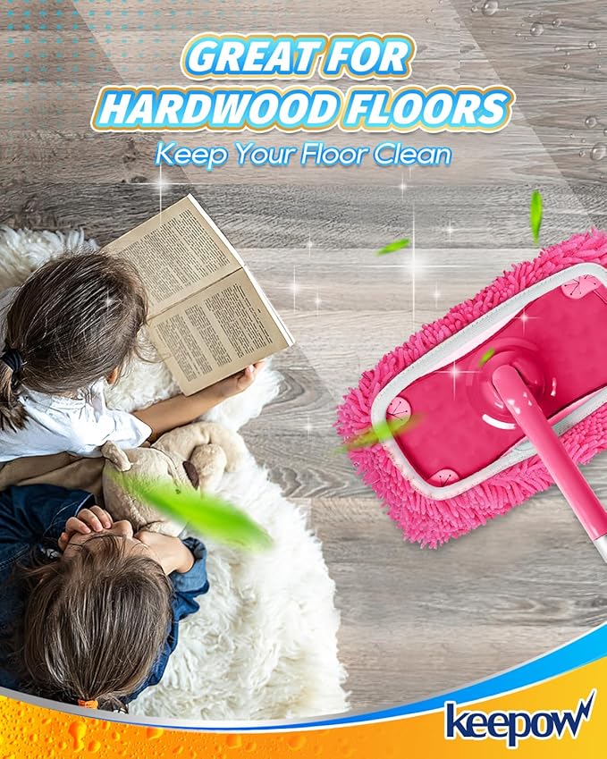 KEEPOW Pink Reusable Dry Sweeping Cloths Microfiber Wet Mop Pads Compatible with Swiffer Sweeper Mop Replacement Sweeping Mopping pad Refills for Hardwood Surface Floor Cleaning (6PCS)