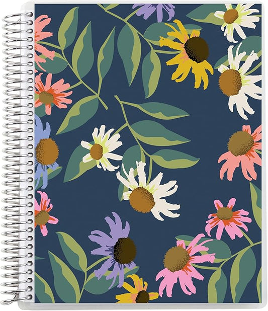 Erin Condren 8.5” x 11” Productivity Spiral Notebook, Lines & Checklist Layout with 80 Lb. Paper, Daisy Blooms Cover, 160 Productivity Notebook Pages, Platinum Coil, Stickers Included