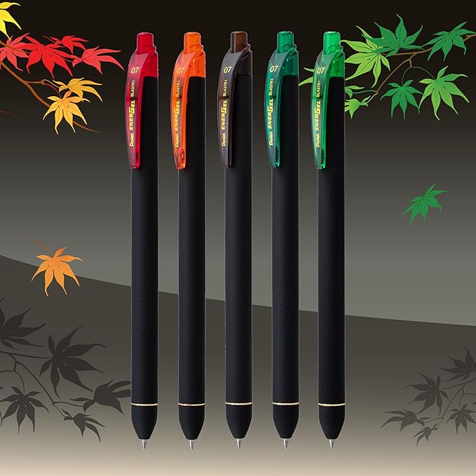 Pentel EnerGel Kuro Shades of Leaves, Retractable Liquid Gel Pen, Assorted Ink Colors, Pack of 5 (BL437LVSPF5)